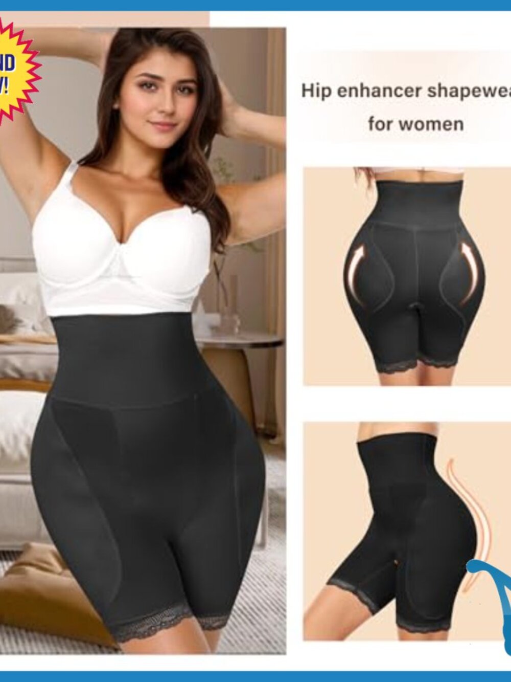 High Waist Shapewear with Removable Hip Pads, Tummy Control, Open Crotch Design - Picture 2 of 7